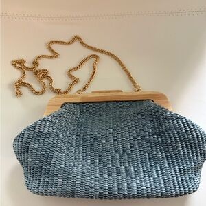 BRAND NEW -Never Used 
 Wooden Frame Clutch with Blue Interior